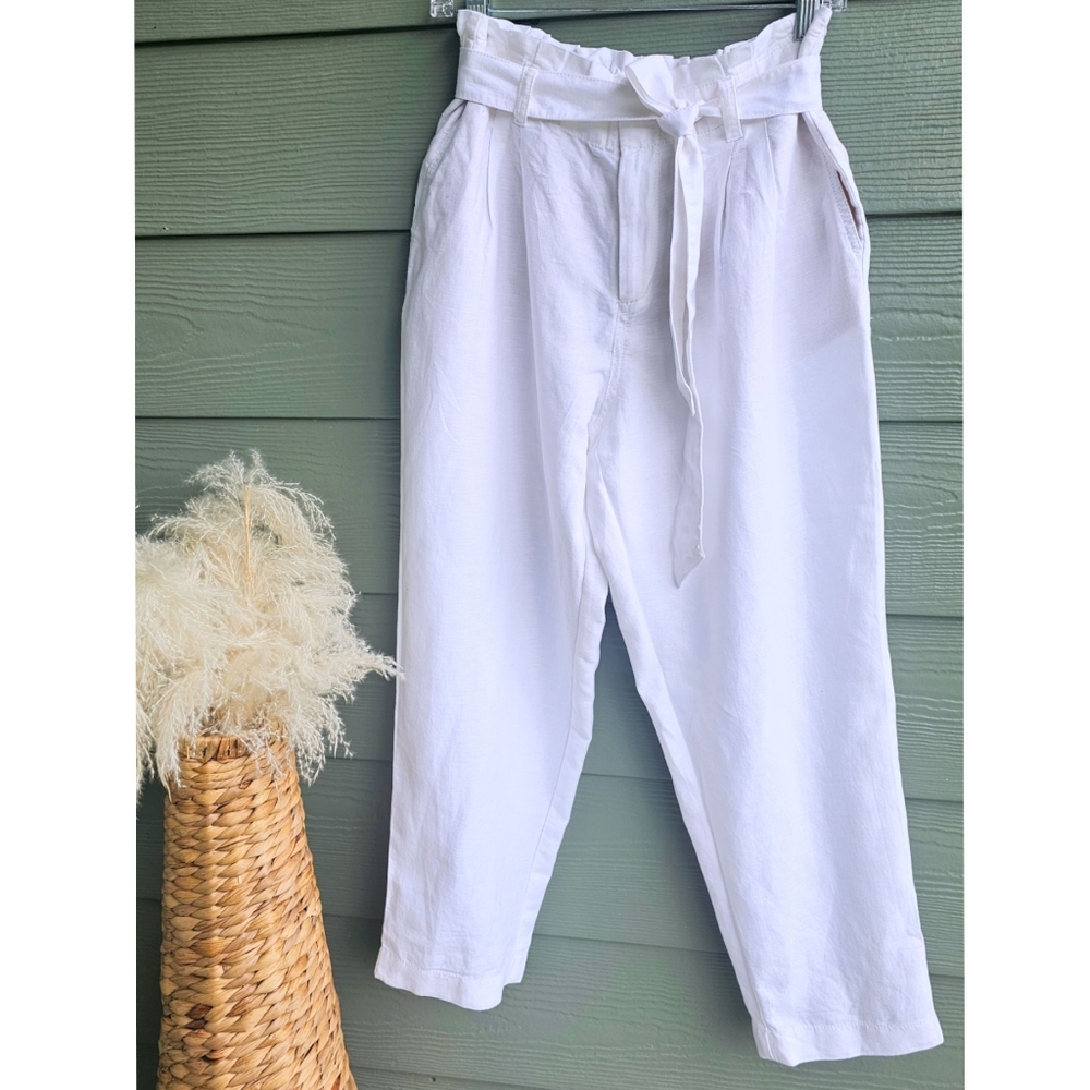 Loft Petite Paperbag Taper in Linen Cotton Taper White Pants